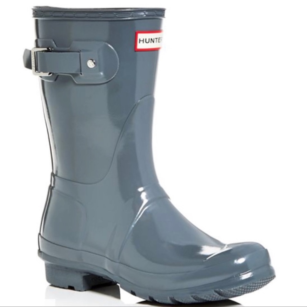 Hunter Short Glossy Adjustable Rain Boots Gull Grey Women’s Size 8